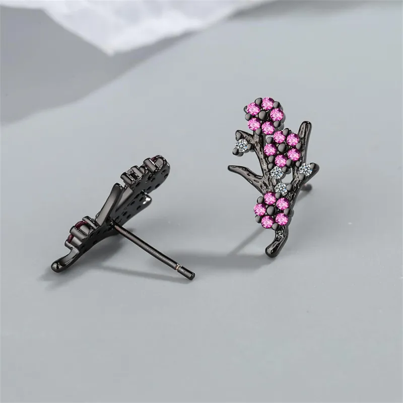 Cubic Zirconia & Black-Tone Plum Flower Stud Earrings made by Zulily