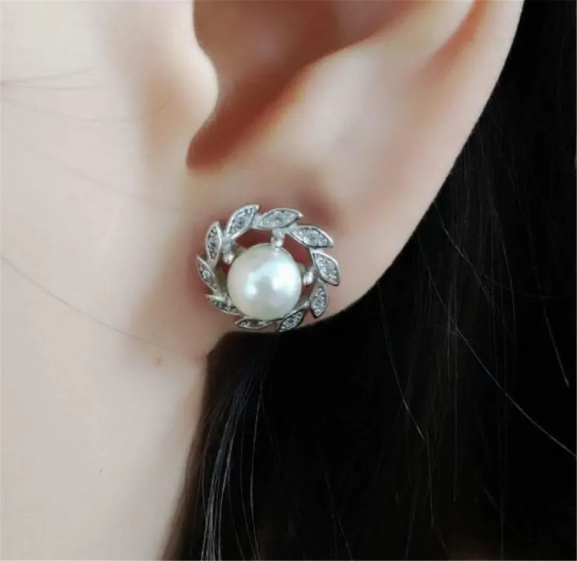 Pearl & Cubic Zirconia Silvertone Leaf Halo Stud Earrings made by Zulily