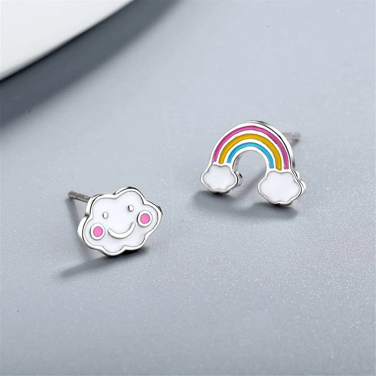 White Cloud & Rainbow Asymmetrical Stud Earrings sold by Zulily