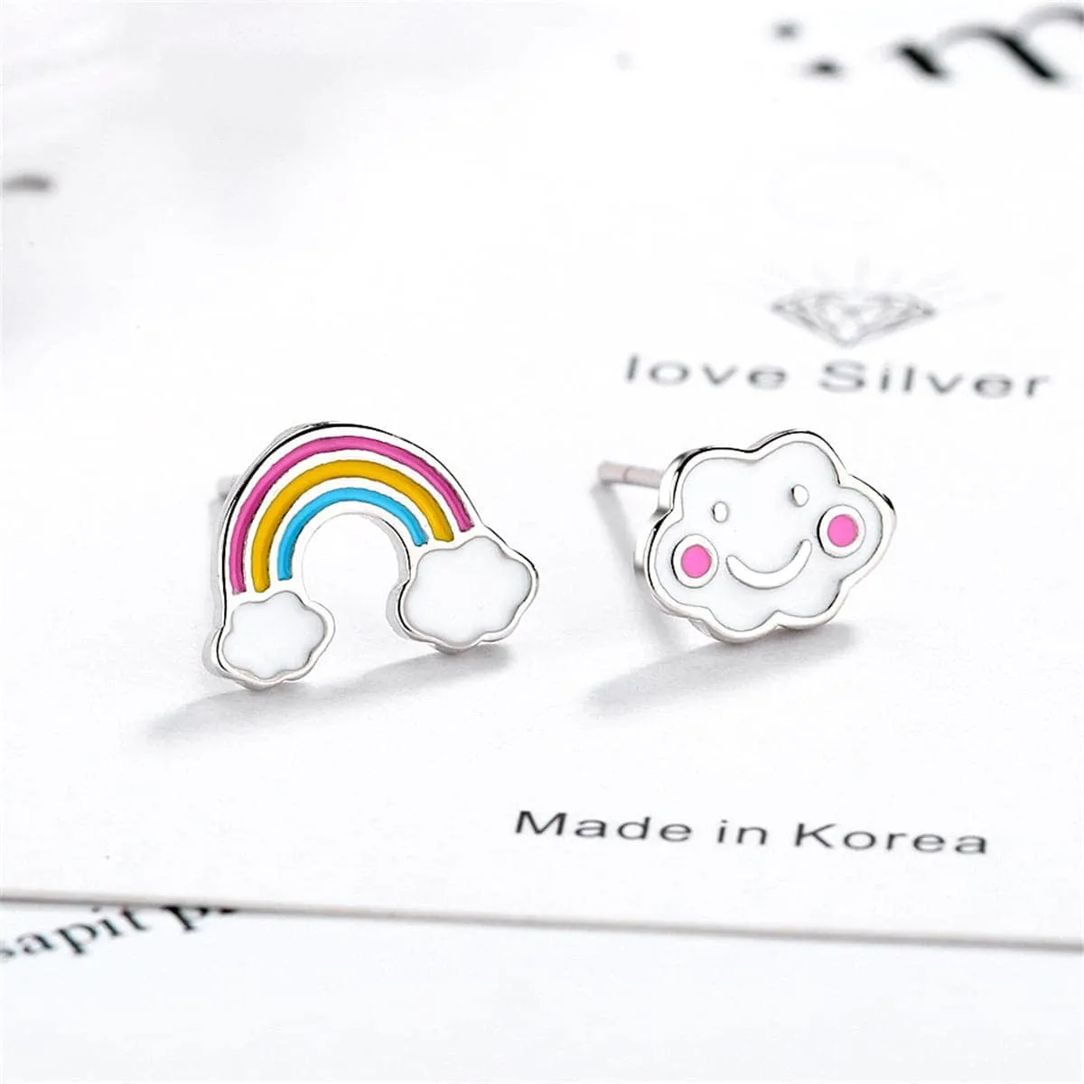 White Cloud & Rainbow Asymmetrical Stud Earrings sold by Zulily product image thumbnail 2