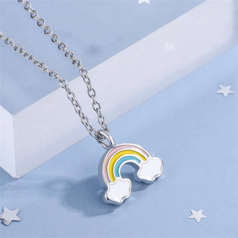 Enamel & Silvertone Rainbow Pendant Necklace made by Zulily