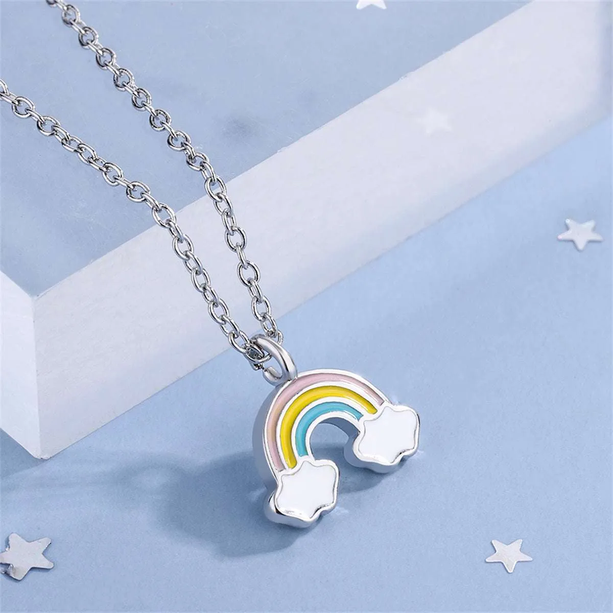 Enamel & Silvertone Rainbow Pendant Necklace sold by Zulily