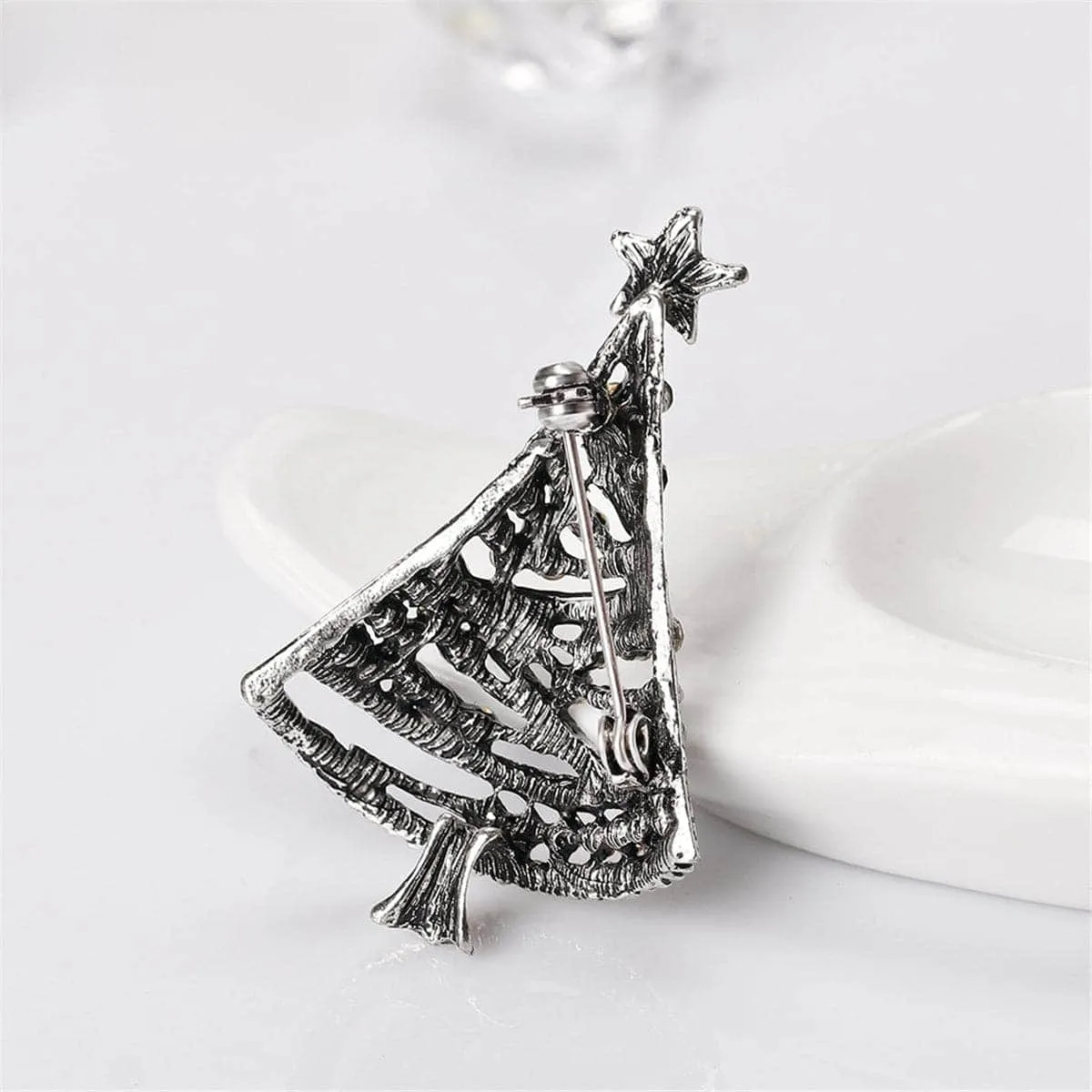 Cubic Zirconia & Silvertone Openwork Christmas Tree Brooch sold by Zulily