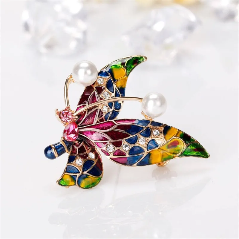 Purple & Green Cubic Zirconia & Pearl Butterfly Brooch made by Zulily