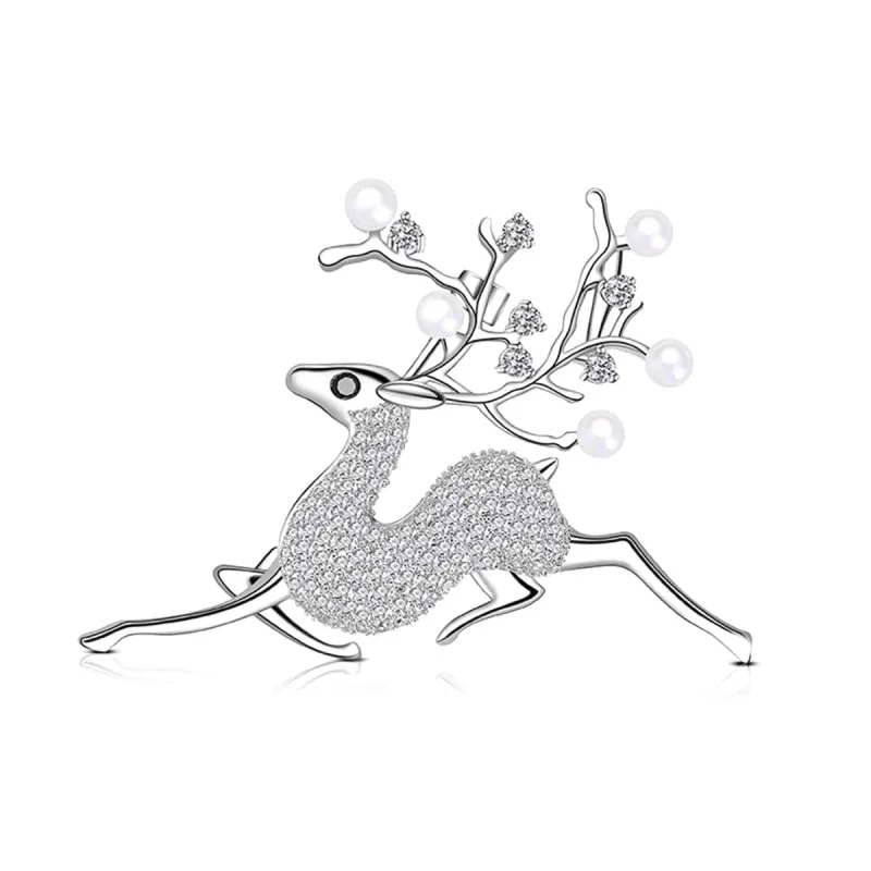 Pearl & Cubic Zirconia Silvertone Reindeer Brooch made by Zulily