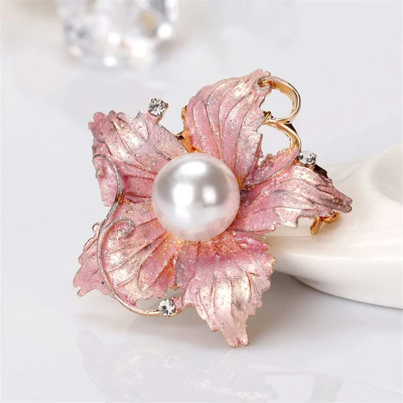 Pearl & Cubic Zirconia Enamel Goldtone Flower Brooch made by Zulily