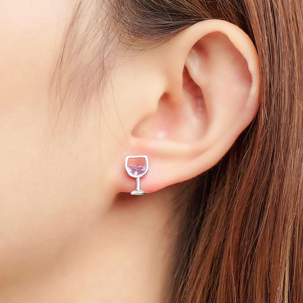 Pink Crystal & Silvertone Wine Glass Stud Earrings sold by Zulily product image thumbnail 2