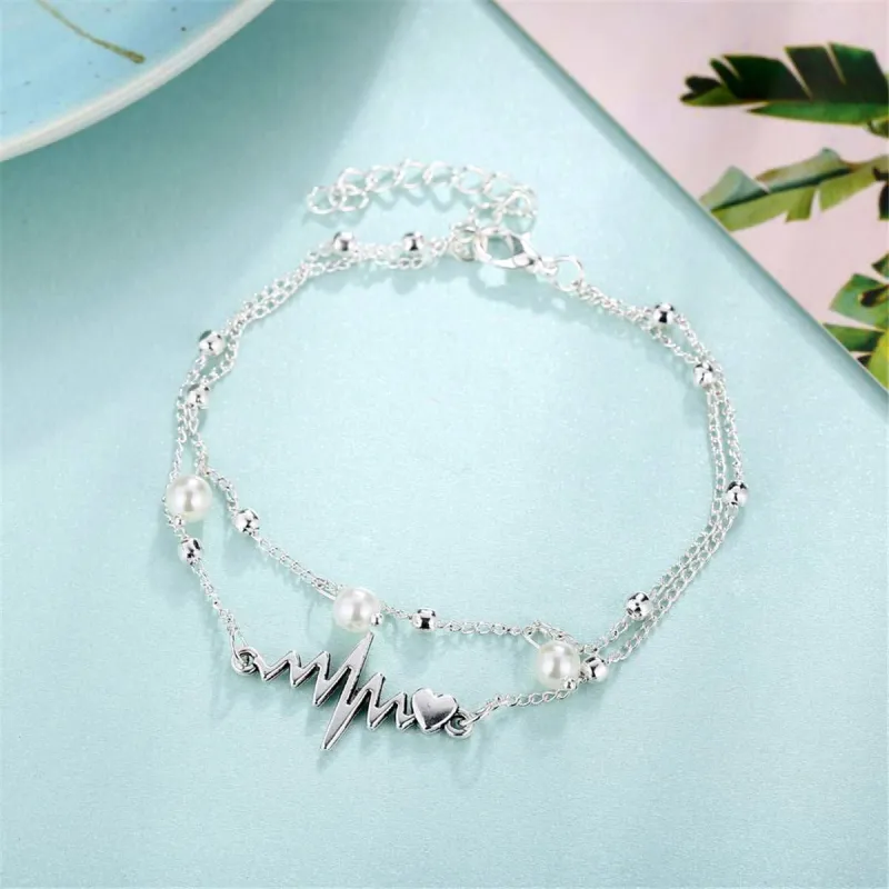 Pearl & Silvertone Heartbeat Layered Anklet made by Zulily