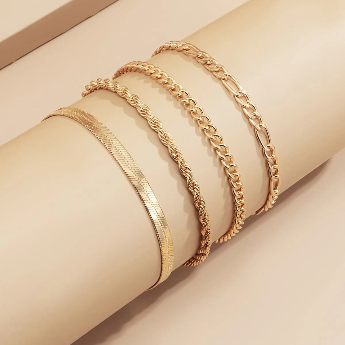 Goldtone Snake & Wheat Chain Bracelet Set sold by Zulily