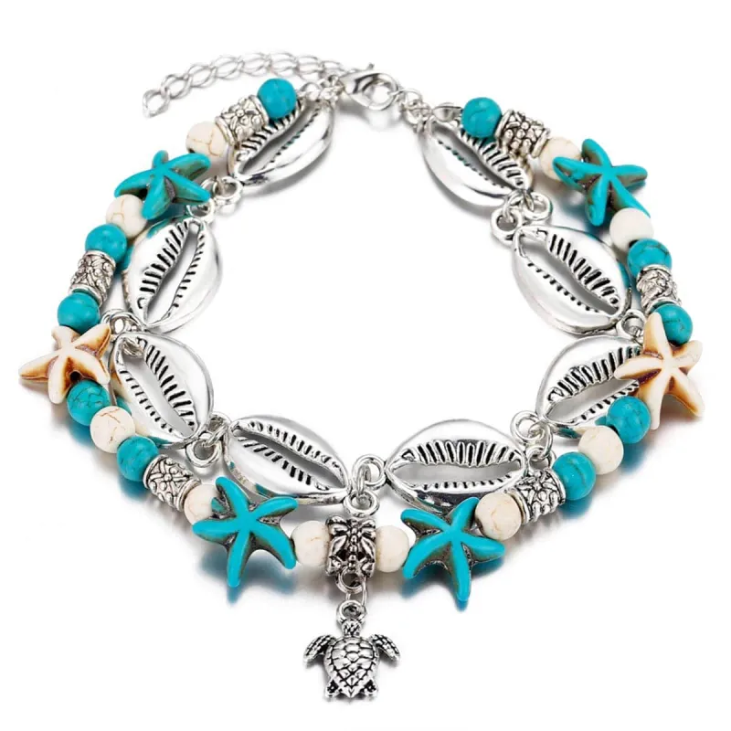 Turquoise & Silvertone Sea Lives Charm Anklet made by Zulily