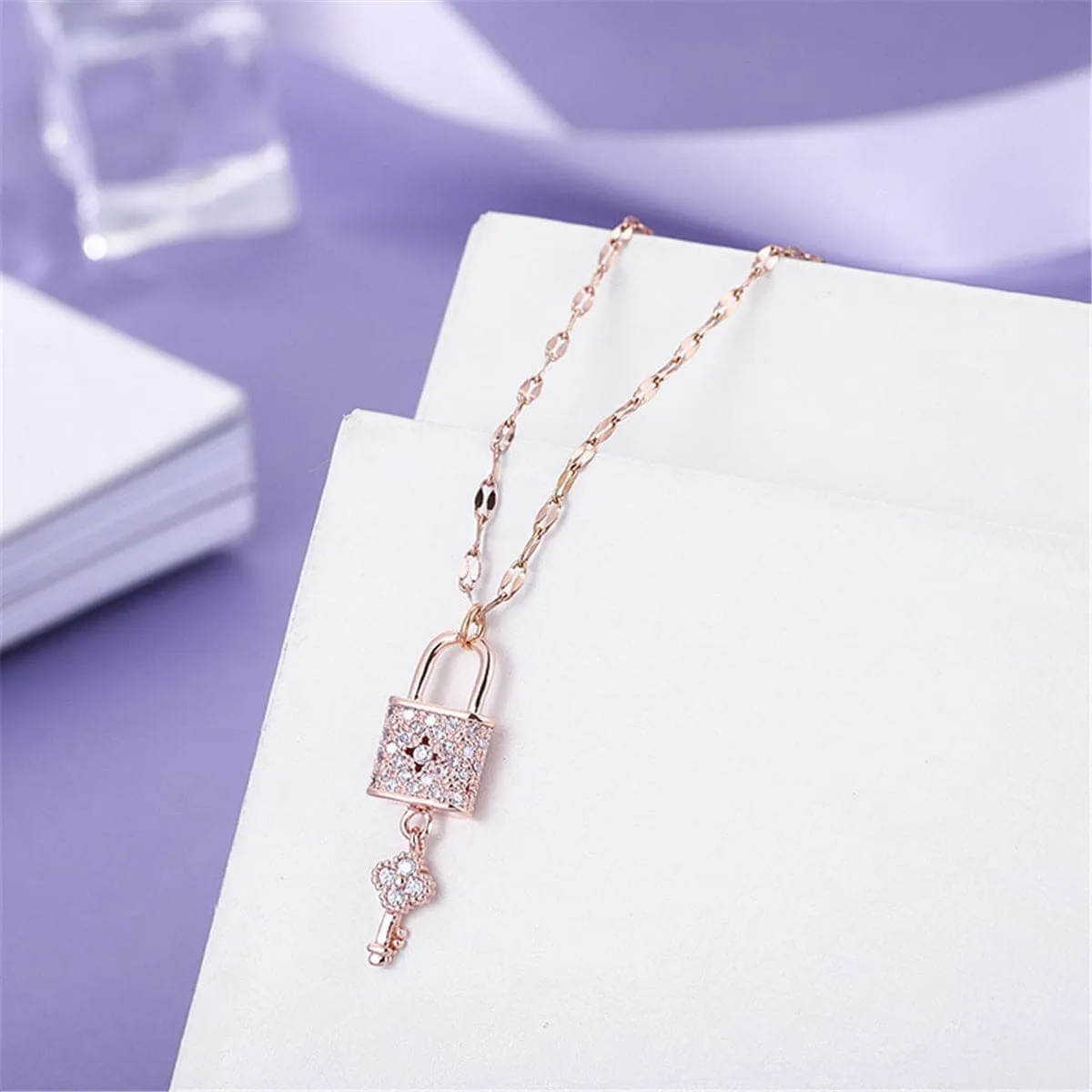 Cubic Zirconia & Rose Goldtone Lock & Key Pendant Necklace sold by Zulily product image thumbnail 2