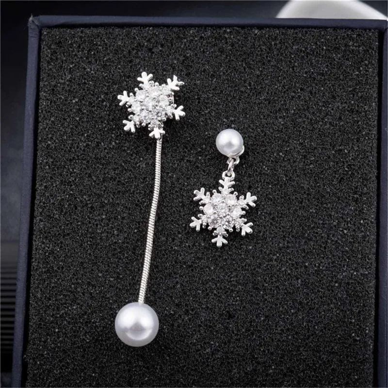 Cubic Zirconia & Pearl Silvertone Snowflake Drop Earrings made by Zulily
