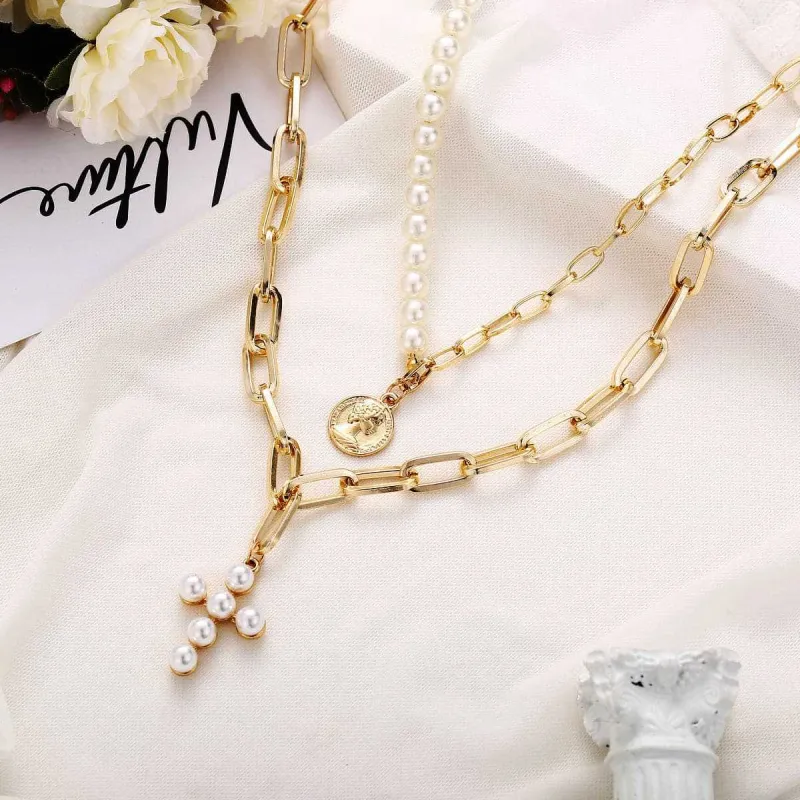 Pearl & Goldtone Cross Layered Pendant Necklace made by Zulily