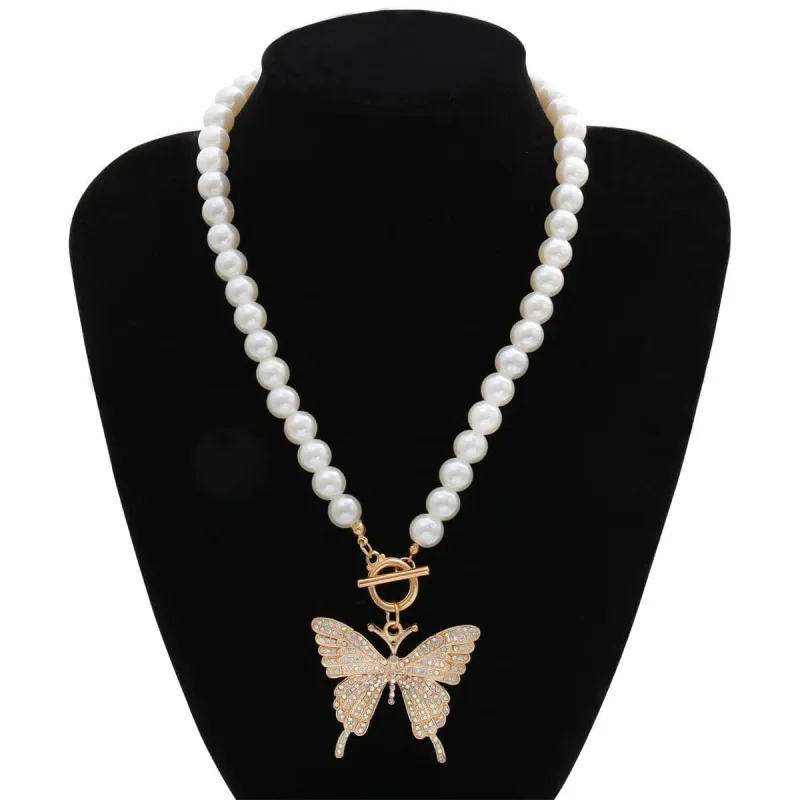 Cubic Zirconia & Pearl Goldtone Butterfly Pendant Necklace made by Zulily