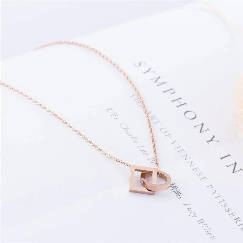 Rose Goldtone Open Ring & Square Pendant Necklace made by Zulily