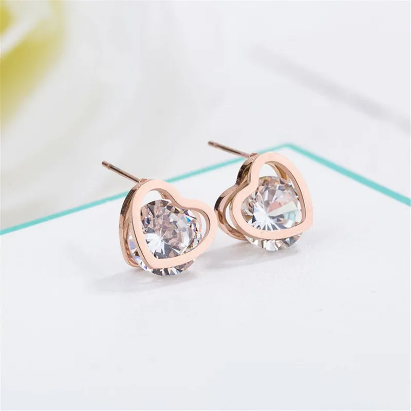 Cubic Zirconia & Rose Goldtone Heart Stud Earrings made by Zulily