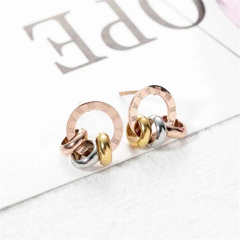 Rose Goldtone Triple Ring Stud Earrings made by Zulily