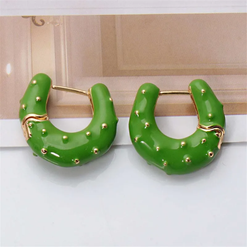 Green Enamel & Goldtone Huggie Earrings made by Zulily