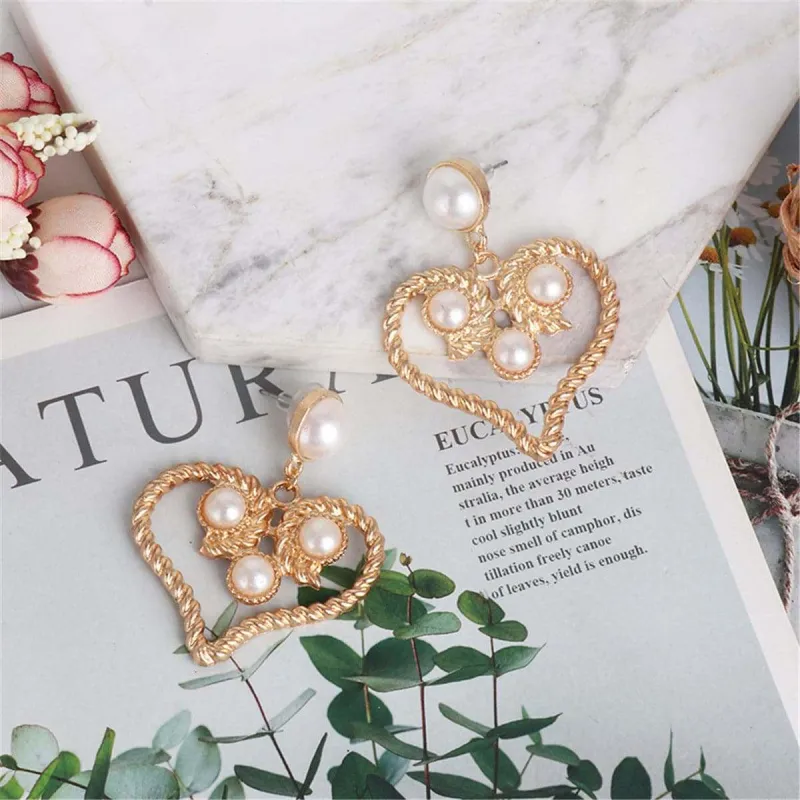 Pearl & Goldtone Openwork Heart Drop Earrings made by Zulily