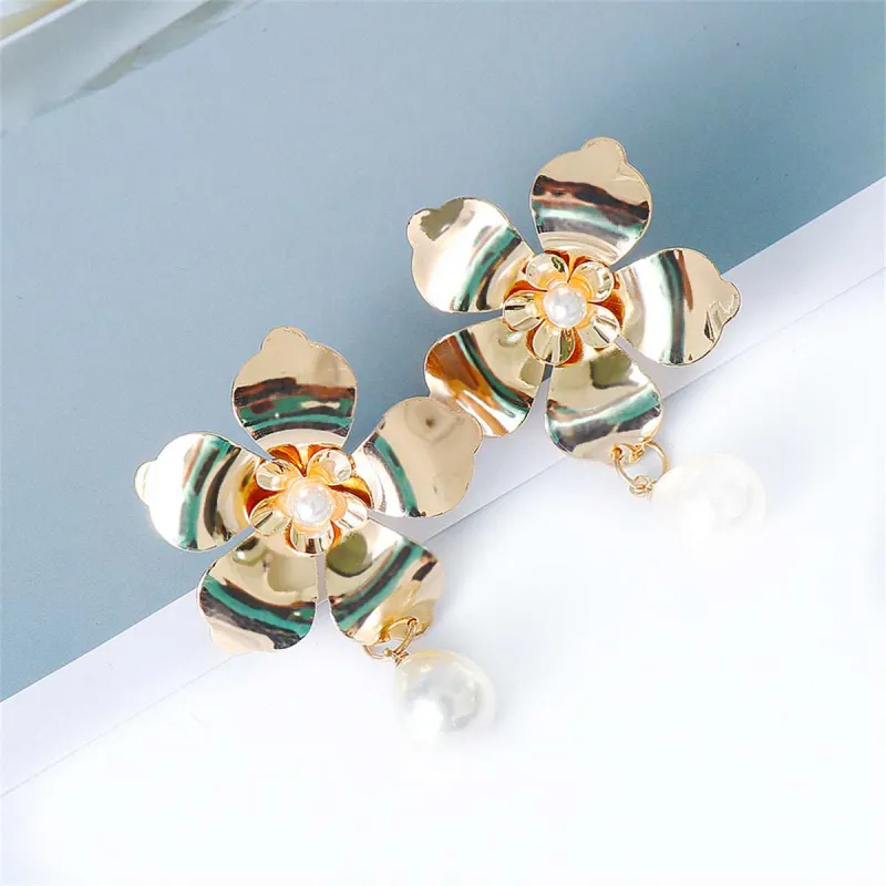Pearl & Goldtone Flower Drop Earrings made by Zulily