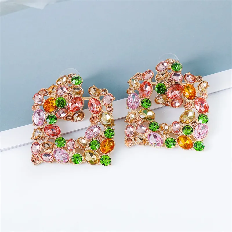 Cubic Zirconia & Green Crystal Goldtone Square Drop Earrings made by Zulily