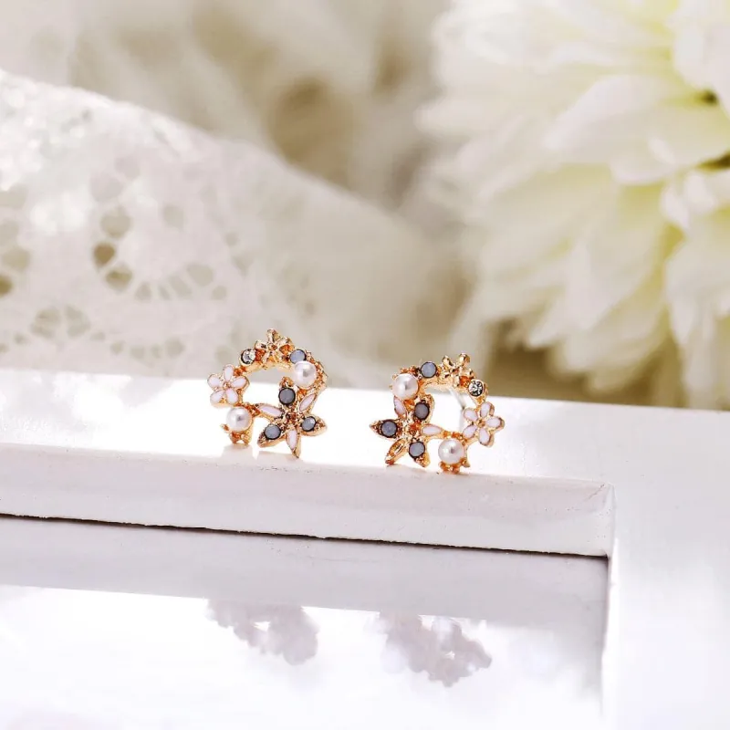 Pearl & Cubic Zirconia Flower Stud Earrings made by Zulily