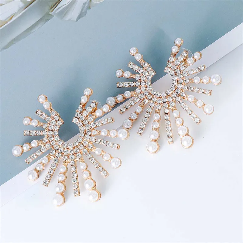 Cubic Zirconia & Pearl Goldtone Sun Stud Earrings made by Zulily