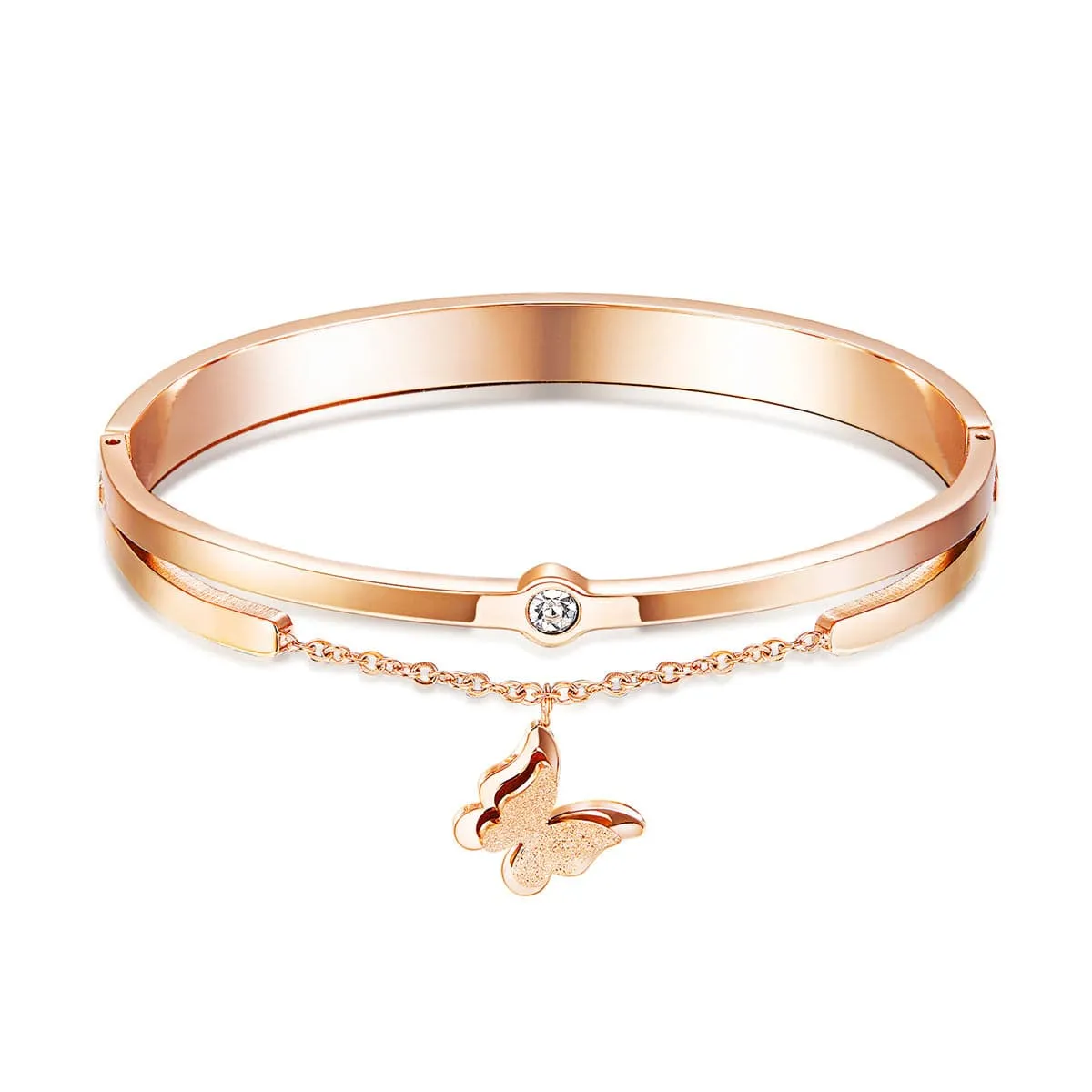 Cubic Zirconia & Rose Goldtone Frosted Butterfly Bangle sold by Zulily product image thumbnail 2