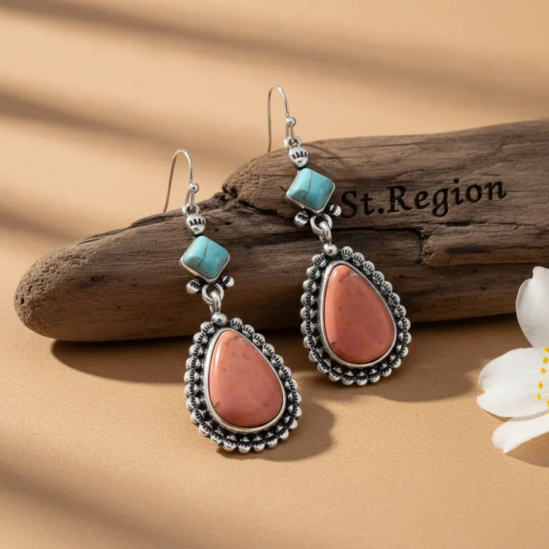 Turquoise & Silvertone Drop Earrings made by Zulily