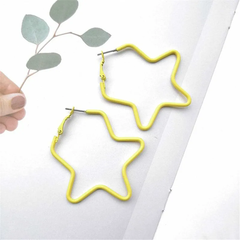 Yellow Enamel & Silvertone Star Hoop Earrings made by Zulily
