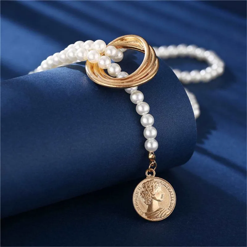 Pearl & Goldtone Coin Lariat Necklace made by Zulily