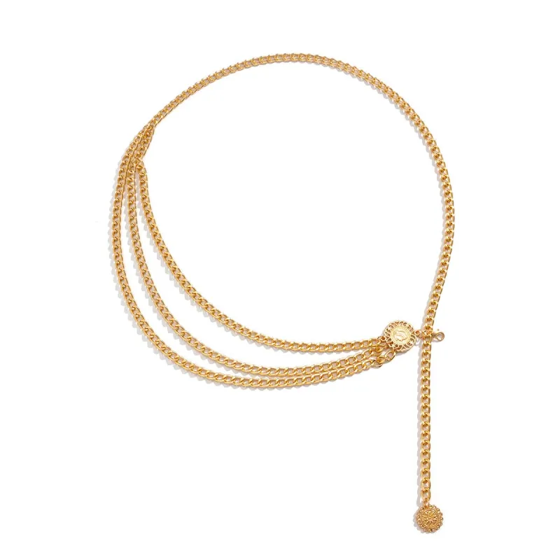 Goldtone Tassel-Accent Layered Curb Chain Waist Belt made by Zulily