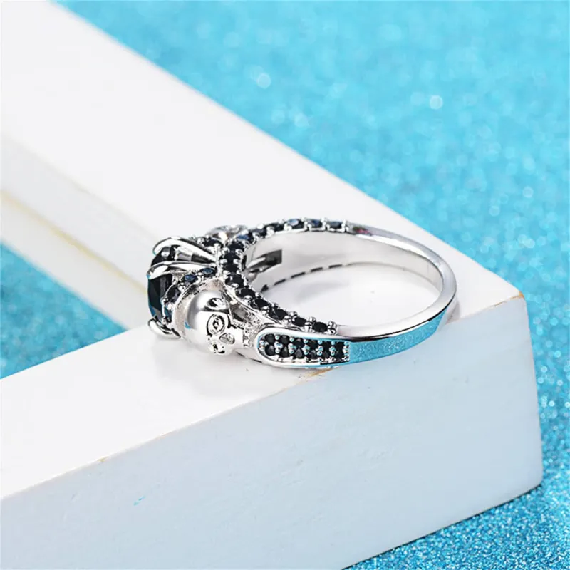 Black Crystal & Silvertone Skull Rose Ring made by Zulily