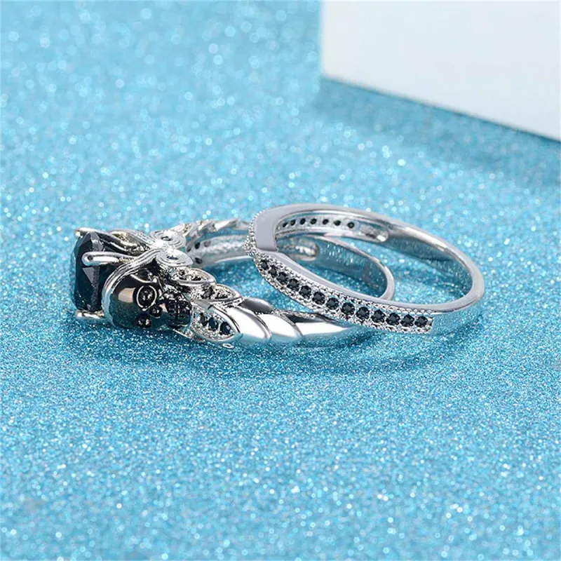 Black Crystal & Cubic Zirconia Skull Owl Ring Set made by Zulily