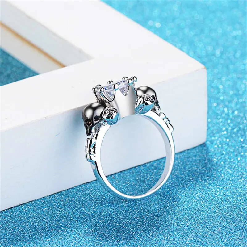 Clear Crystal & Silvertone Skull Rose Ring made by Zulily