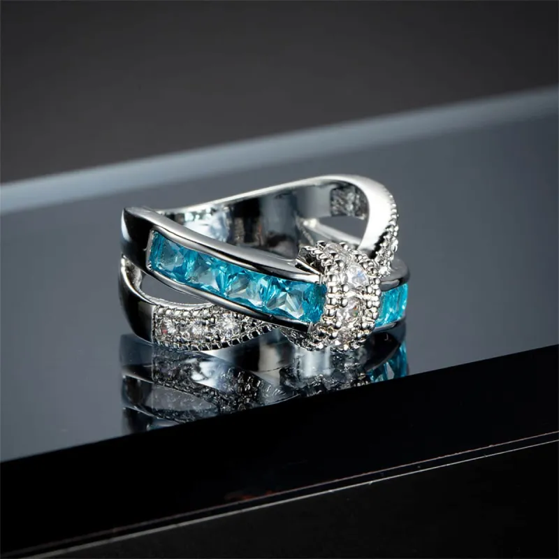 Sea Blue Crystal & Cubic Zirconia Openwork Twist Princess-Cut Ring made by Zulily