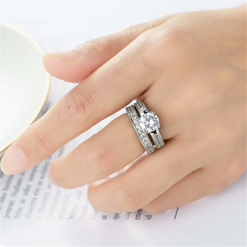 Crystal & Cubic Zirconia Silvertone Round Ring & Pavé Band made by Zulily
