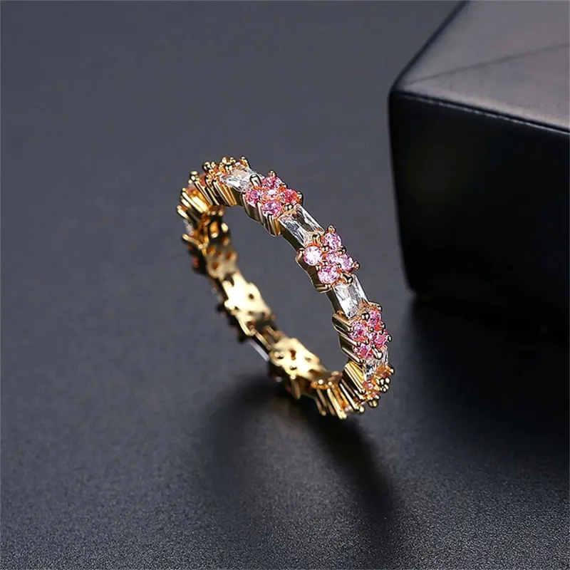 Pink Crystal & Cubic Zirconia Goldtone Thin Band Ring made by Zulily
