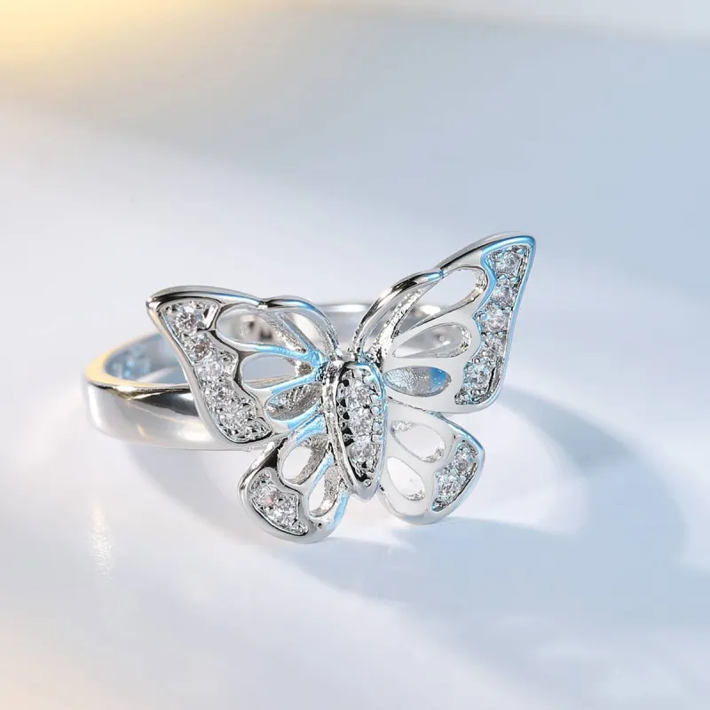 Cubic Zirconia & Silvertone Butterfly Ring made by Zulily