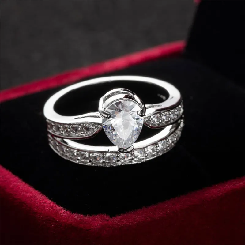 Cubic Zirconia & Crystal Silvertone Pear-Cut Drop-Band Ring made by Zulily