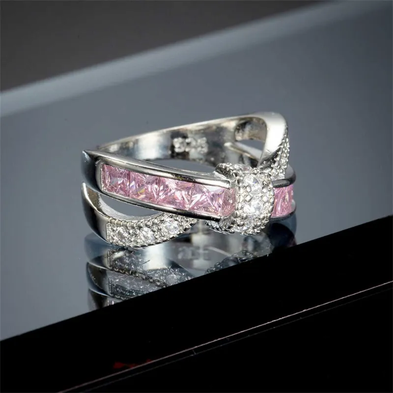 Pink Crystal & Cubic Zirconia Openwork Twist Princess-Cut Ring made by Zulily