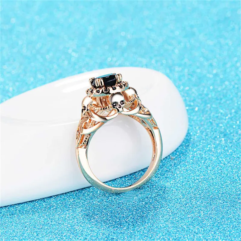 Black Crystal & Cubic Zirconia Goldtone Skull Ring made by Zulily