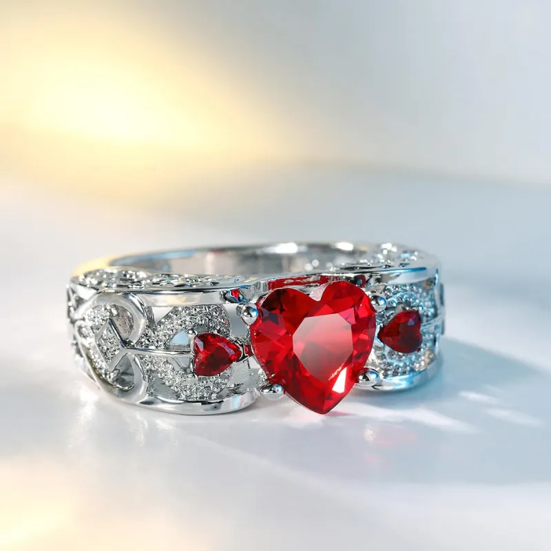 Red Crystal & Cubic Zirconia Floral Heart-Cut Band made by Zulily