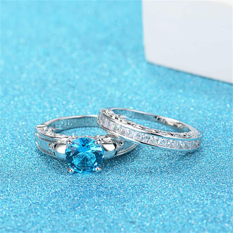 Sea Blue Crystal & Cubic Zirconia Skull Wing Ring Set made by Zulily