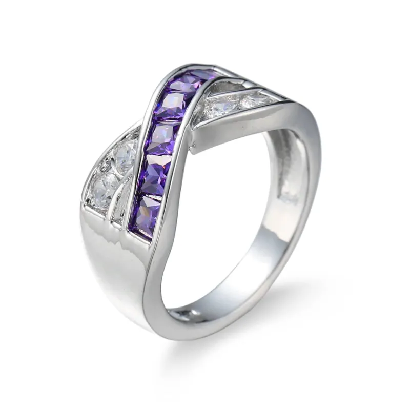 Purple Crystal & Cubic Zirconia Princess-Cut Crisscross Ring made by Zulily
