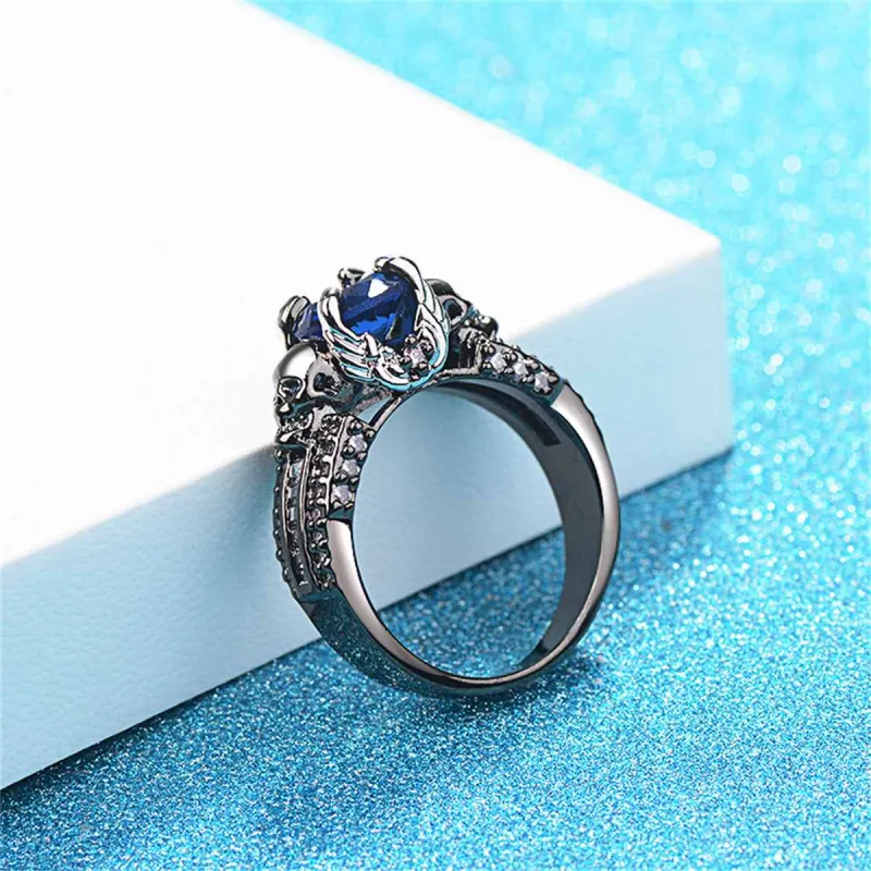 Blue Crystal & Cubic Zirconia Skull Ring made by Zulily