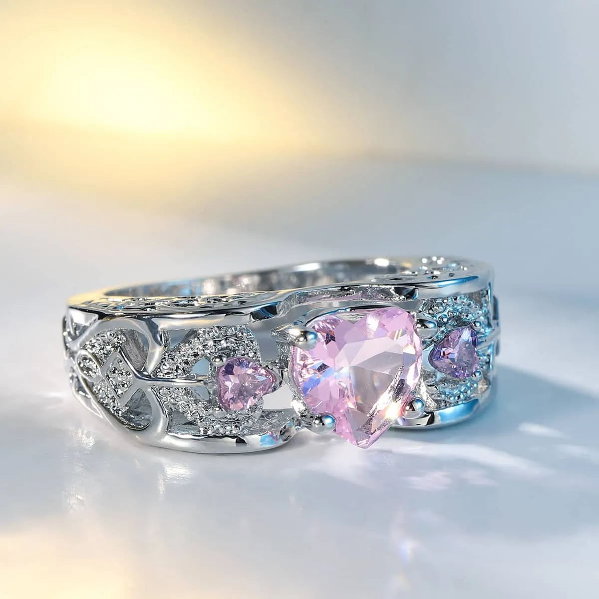 Pink Crystal & Cubic Zirconia Heart Band Ring sold by Zulily product image thumbnail 3