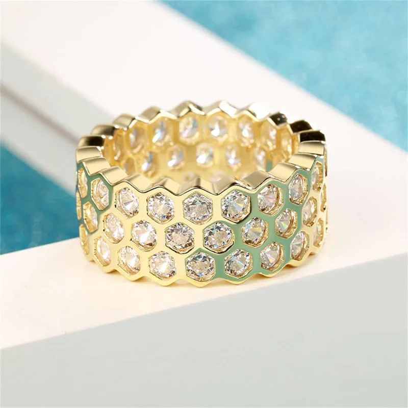 Cubic Zirconia & Goldtone Honeycomb Band Ring made by Zulily