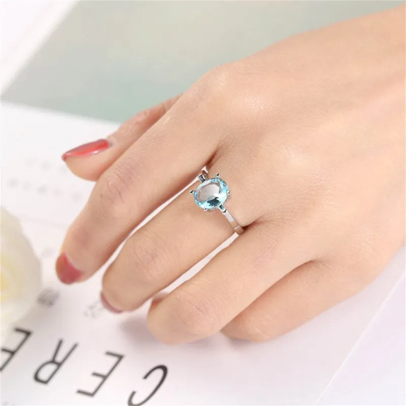 Sea Blue Crystal & Silvertone Openwork Geometric Oval-Cut Ring made by Zulily