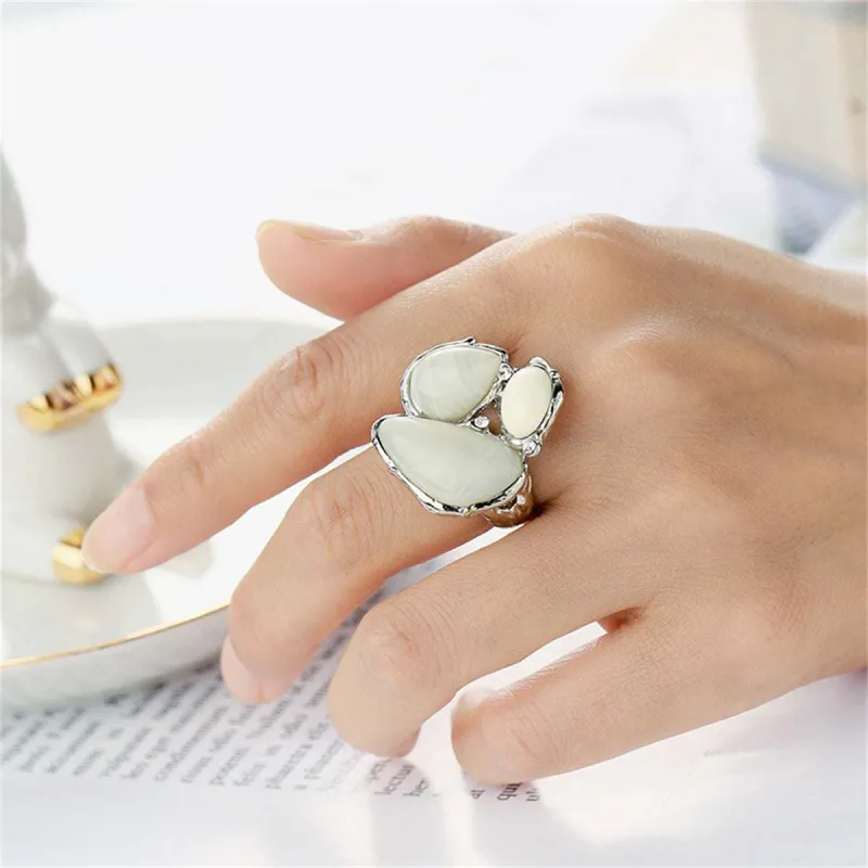 White Cats Eye Silvertone Abstract Ring made by Zulily